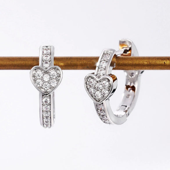 Wholesale Women's Sweet Cool Style Heart Shaped Copper Earrings Inlaid With Zircon