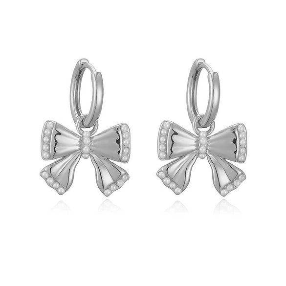 Wholesale Women's Sweet Copper Inlaid Pearl Animal Zodiac Bow Earrings