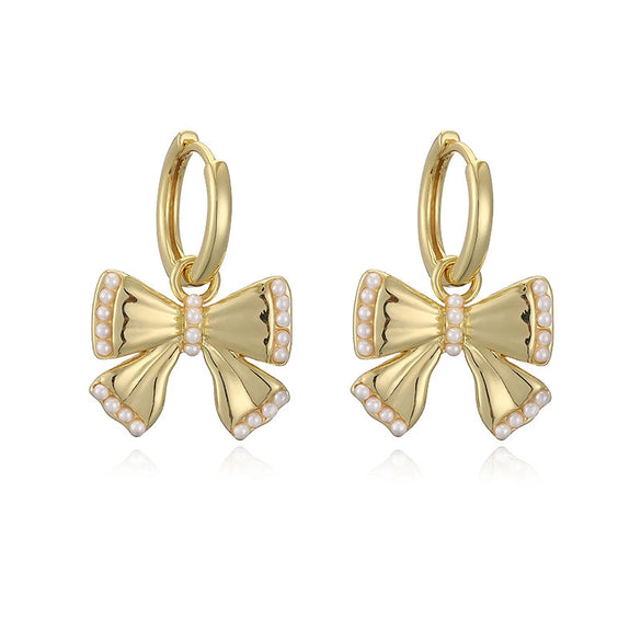 Wholesale Women's Sweet Copper Inlaid Pearl Animal Zodiac Bow Earrings