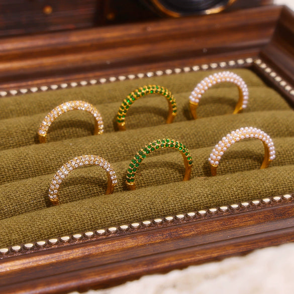 Wholesale Women's Sweet Fashion Bright Zircon Light Luxury Ring Stainless Steel Pvd Electroplated Geometric Finger Ring Jewelry