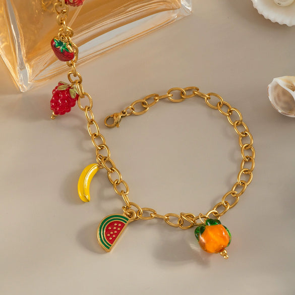 Wholesale Women's Sweet Fashion Titanium Steel Necklace With Fruit Pendant And 18K Gold Pvd Vacuum Real Gold Electroplated Clavicle Chain Colorpreserving Jewelry