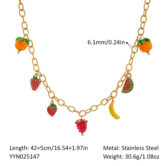 Wholesale Women's Sweet Fashion Titanium Steel Necklace With Fruit Pendant And 18K Gold Pvd Vacuum Real Gold Electroplated Clavicle Chain Colorpreserving Jewelry