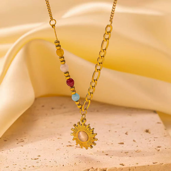 Wholesale Women's Sweet Fashionable Nonfading Electroplated Titanium Steel Necklace With Heart And Flower Patterns