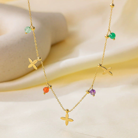Wholesale Women's Sweet Fashionable Nonfading Electroplated Titanium Steel Necklace With Heart And Flower Patterns
