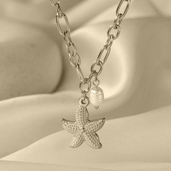 Wholesale Women's Sweet Fashionable Nonfading Electroplated Titanium Steel Necklace With Heart And Flower Patterns