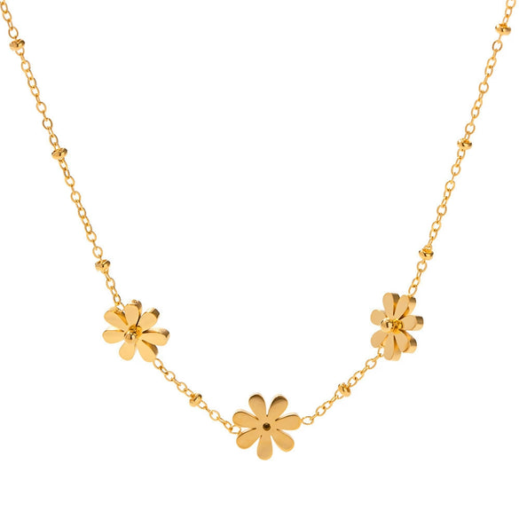 Wholesale Women's Sweet Flower Pattern Titanium Steel Electroplated Necklace With Side Chain