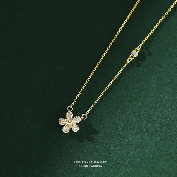 Wholesale Women's Sweet Flower Zircon Sterling Silver Cross Chain Necklace