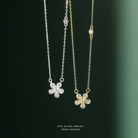 Wholesale Women's Sweet Flower Zircon Sterling Silver Cross Chain Necklace