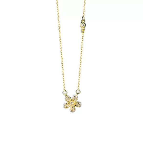 Wholesale Women's Sweet Flower Zircon Sterling Silver Cross Chain Necklace