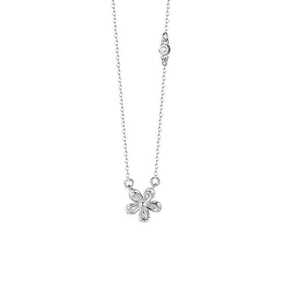 Wholesale Women's Sweet Flower Zircon Sterling Silver Cross Chain Necklace