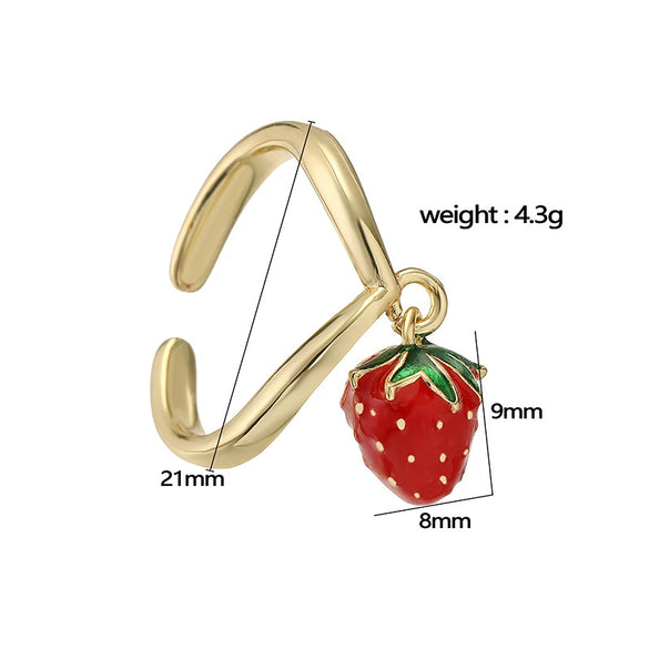 Wholesale Women's Sweet Fruit Style Copper Dripping Oil Opening Adjustable Ring