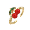 Wholesale Women's Sweet Fruit Style Copper Drop Cherry And Strawberry Open Adjustable Ring With Dripping Oil Design