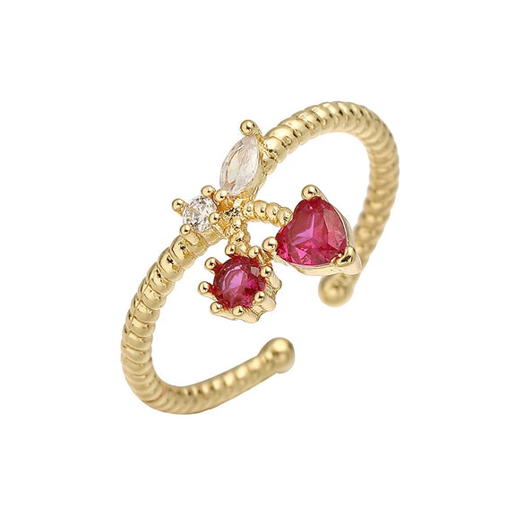 Wholesale Women's Sweet Fruit Style Copper Drop Cherry And Strawberry Open Adjustable Ring With Dripping Oil Design