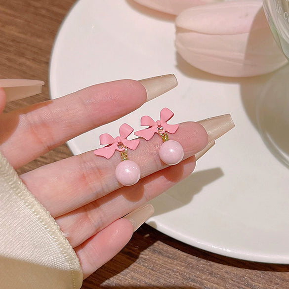 Wholesale Women's Sweet Geometric Copper And 925 Silver Earrings Set With Pearls