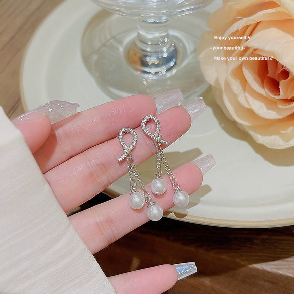 Wholesale Women's Sweet Geometric Copper And 925 Silver Earrings Set With Pearls
