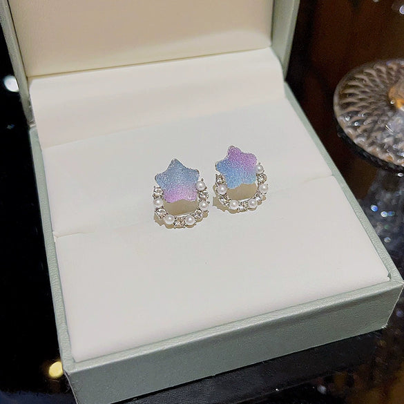 Wholesale Women's Sweet Geometric Copper And 925 Silver Earrings Set With Pearls