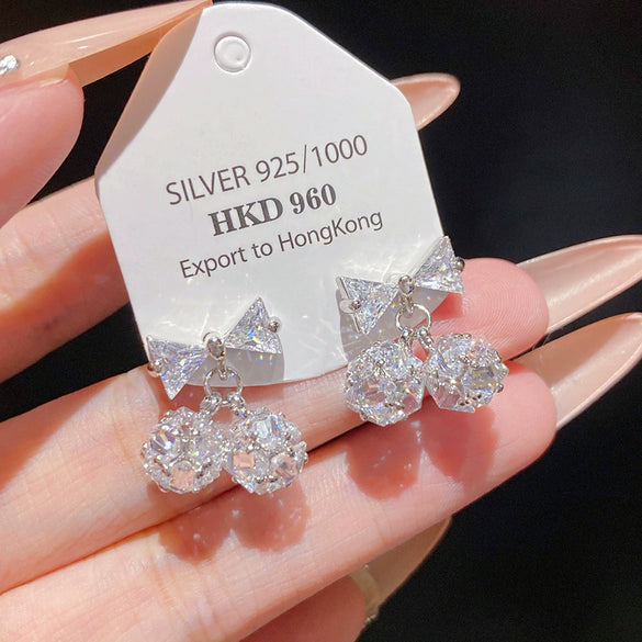Wholesale Women's Sweet Geometric Copper And 925 Silver Earrings Set With Pearls