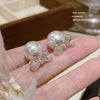 Wholesale Women's Sweet Geometric Copper And 925 Silver Earrings Set With Pearls