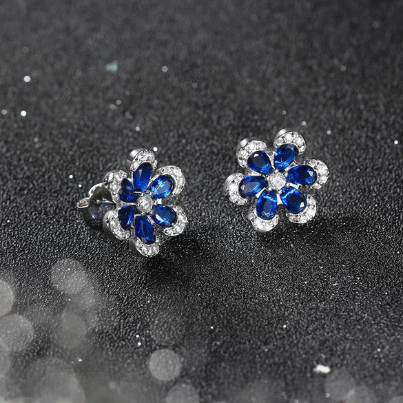 Wholesale Women's Sweet Geometric Flower Earrings 925 Sterling Silver With Zirconium Sapphire Electroplated