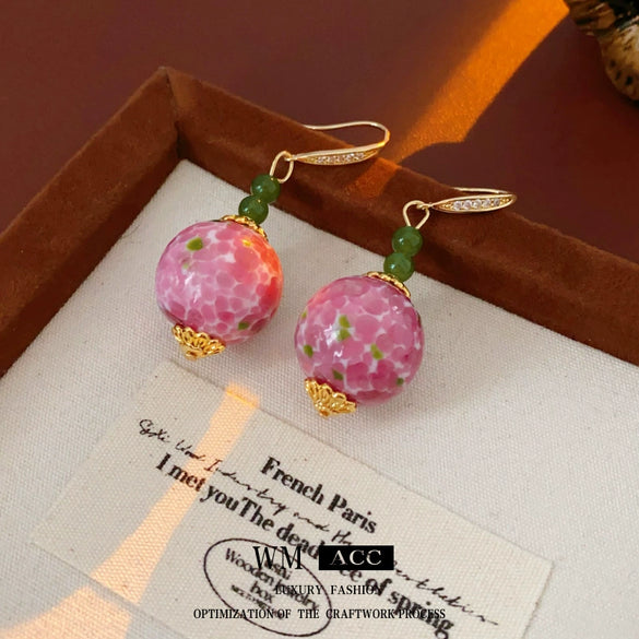 Wholesale Women's Sweet Geometric Glass Bead Earrings With Zirconia Design