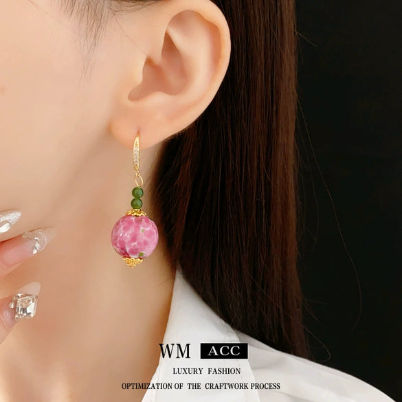 Wholesale Women's Sweet Geometric Glass Bead Earrings With Zirconia Design