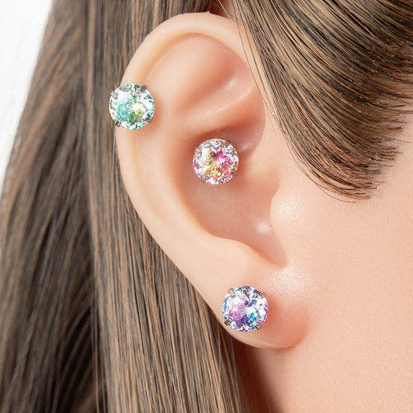 Wholesale Women's Sweet Geometric Inlaid Zircon Titanium Steel Ear Nail