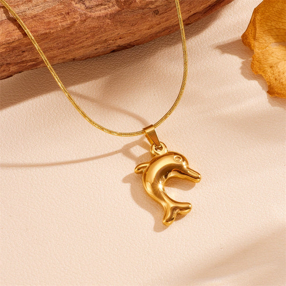 Wholesale Women's Sweet Geometric Titanium Steel Dolphin Pendant Beach Necklace With Pearl Electroplated
