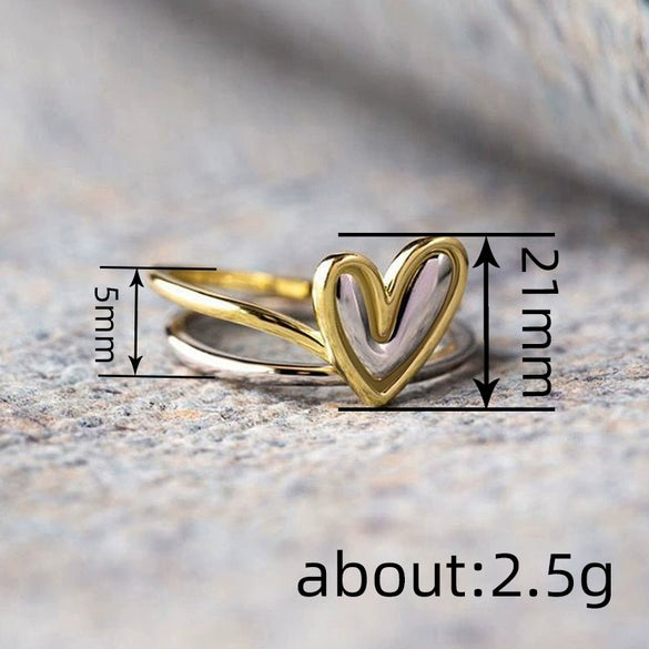 Wholesale Women's Sweet Heartshaped Copper Ring With Gold Rim And Electroplating Treatment
