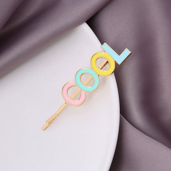 Wholesale Women's Sweet Metal Acetate Letter Clips Oil Dripping And Carved Design Including Side Clips Bangs Clips And Frog Clips