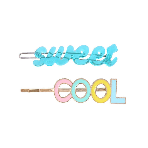 Wholesale Women's Sweet Metal Acetate Letter Clips Oil Dripping And Carved Design Including Side Clips Bangs Clips And Frog Clips