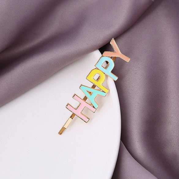 Wholesale Women's Sweet Metal Acetate Letter Clips Oil Dripping And Carved Design Including Side Clips Bangs Clips And Frog Clips