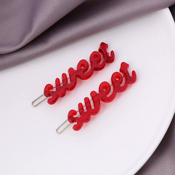 Wholesale Women's Sweet Metal Acetate Letter Clips Oil Dripping And Carved Design Including Side Clips Bangs Clips And Frog Clips