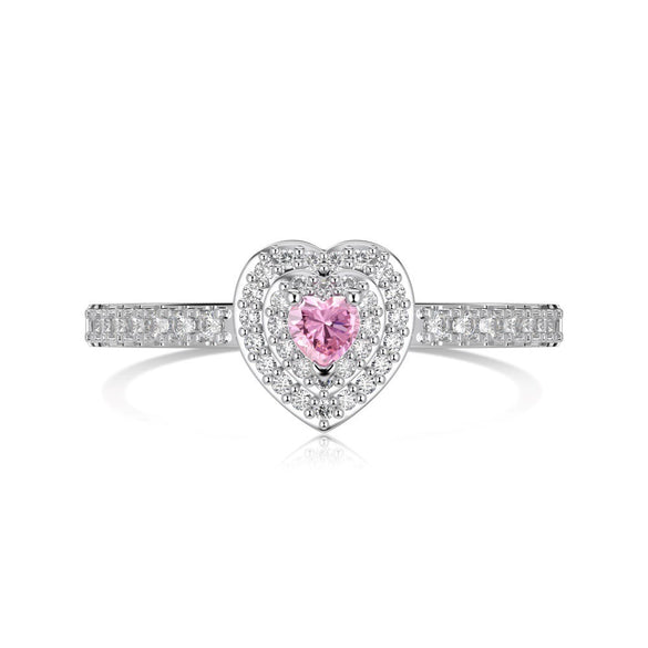 Wholesale Women's Sweet Pink Love Geometric Zircon S925 Sterling Silver Ring With Heart Shape Design And Electroplating