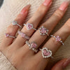 Wholesale Women's Sweet Pink Love Geometric Zircon S925 Sterling Silver Ring With Heart Shape Design And Electroplating