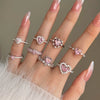 Wholesale Women's Sweet Pink Love Geometric Zircon S925 Sterling Silver Ring With Heart Shape Design And Electroplating