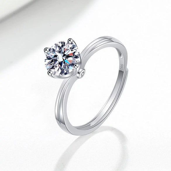 Wholesale Women's Sweet Ring S925 Sterling Silver Single Diamond Four Claw Geometric Electroplated