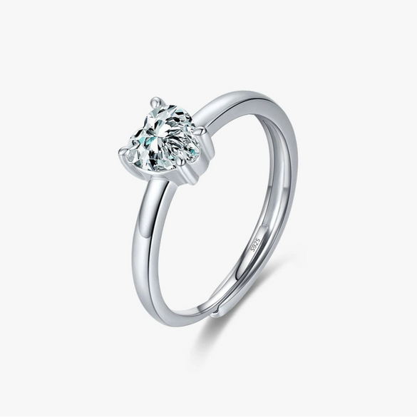 Wholesale Women's Sweet Simple S925 Sterling Silver Heartshaped Zircon Electroplated Ring