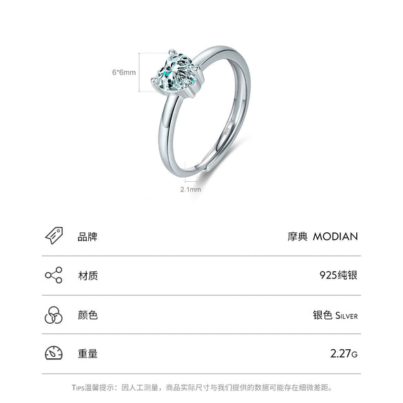 Wholesale Women's Sweet Simple S925 Sterling Silver Heartshaped Zircon Electroplated Ring