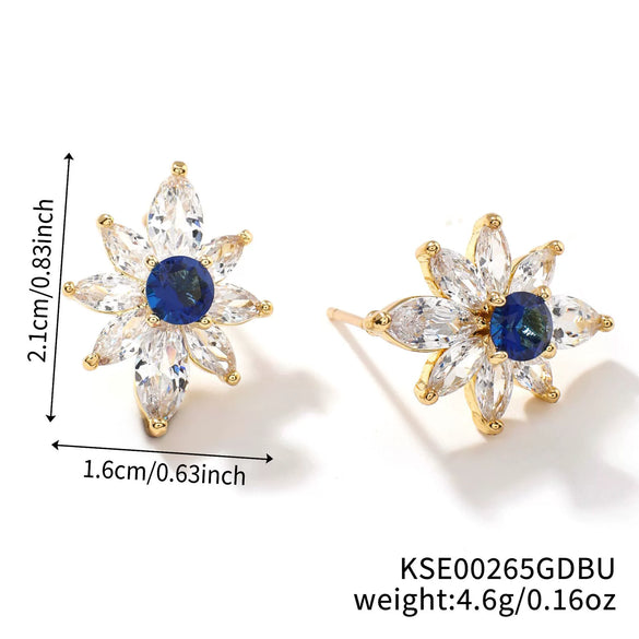 Wholesale Women's Sweet Style Copper And Glass Ear Jewelry With Colorful Zircon And Sunflower Pattern Inlaid With Diamonds And Electroplating Treatment