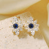 Wholesale Women's Sweet Style Copper And Glass Ear Jewelry With Colorful Zircon And Sunflower Pattern Inlaid With Diamonds And Electroplating Treatment