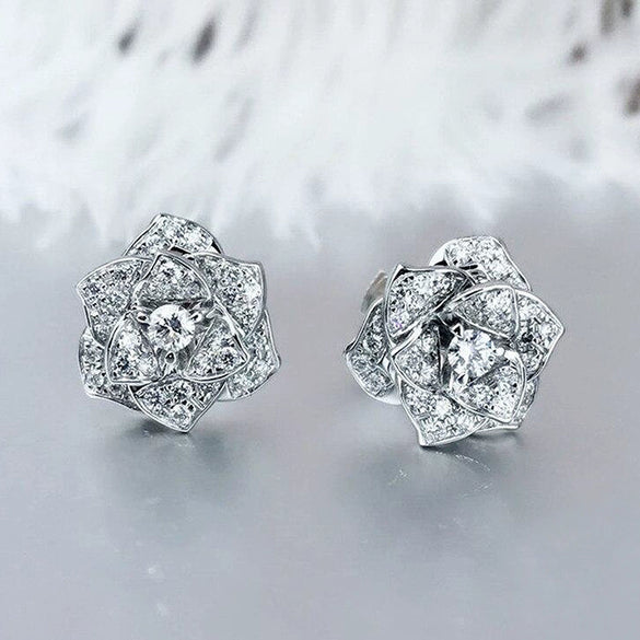 Wholesale Women's Sweet Style Flower Zircon Earrings Copper Material