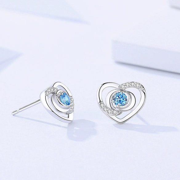 Wholesale Women's Sweet Style Heart Shape Inlaid Zircon Sterling Silver Stud Earrings