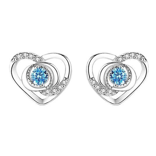 Wholesale Women's Sweet Style Heart Shape Inlaid Zircon Sterling Silver Stud Earrings