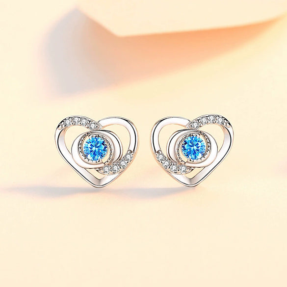 Wholesale Women's Sweet Style Heart Shape Inlaid Zircon Sterling Silver Stud Earrings