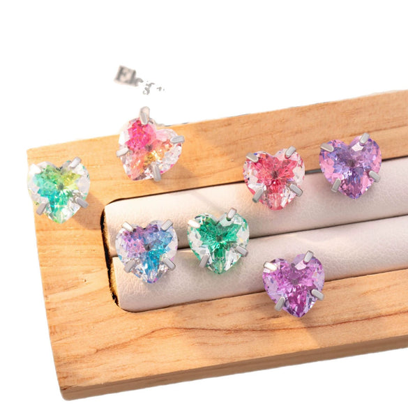 Wholesale Women's Sweet Style Heartshaped Zircon Inlaid Titanium Steel Ear Nail