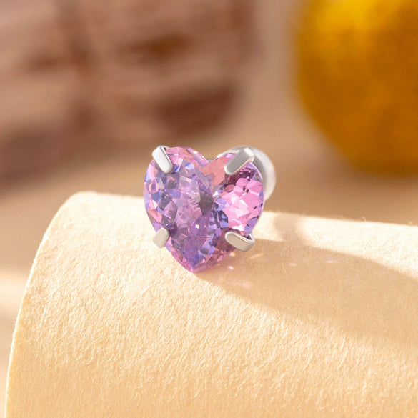 Wholesale Women's Sweet Style Heartshaped Zircon Inlaid Titanium Steel Ear Nail