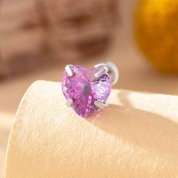 Wholesale Women's Sweet Style Heartshaped Zircon Inlaid Titanium Steel Ear Nail