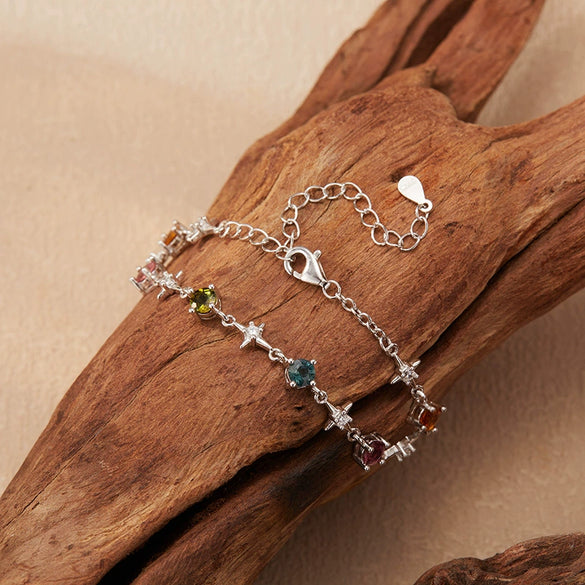 Wholesale Women's Sweet Style Natural Tourmaline S925 Sterling Silver Star Shaped Gemstone Set Bracelet