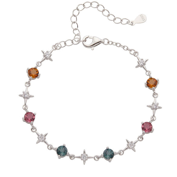 Wholesale Women's Sweet Style Natural Tourmaline S925 Sterling Silver Star Shaped Gemstone Set Bracelet