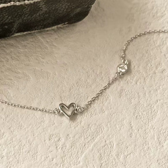 Wholesale Women's Sweet Style 925 Sterling Silver Heart Shaped Love Bracelet Inlaid With Zircon And Plated 14K Gold